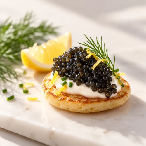 Luxury Caviar Blini with Dill and Lemon